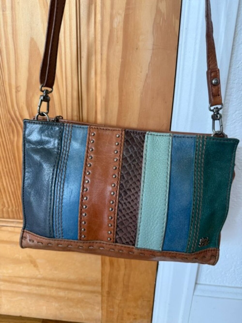 The Sak Silverlake Patchwork Leather Crossbody Bag Studded Multi-Color Stripe